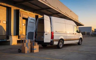 Fourgon utilitaire blanc avec GPS de g&eacute;olocalisation pour flotte de livraison